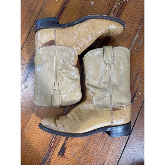 Vintage Justin Roper Boots Exotic Womans 8D Smooth Ostrich Cognac Tan USA - Picture 1 of 8
